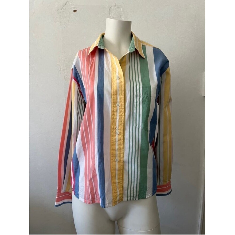 Vtg Talbots Shirt S Stripes Multicolor Retro Cotton Mod Preppy Oxford Academia